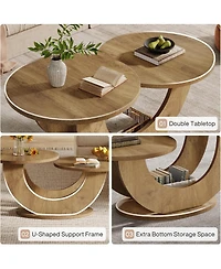 Tribesigns Round Coffee Table, 2-Tier Farmhouse Coffee Table with U-Shaped Frame