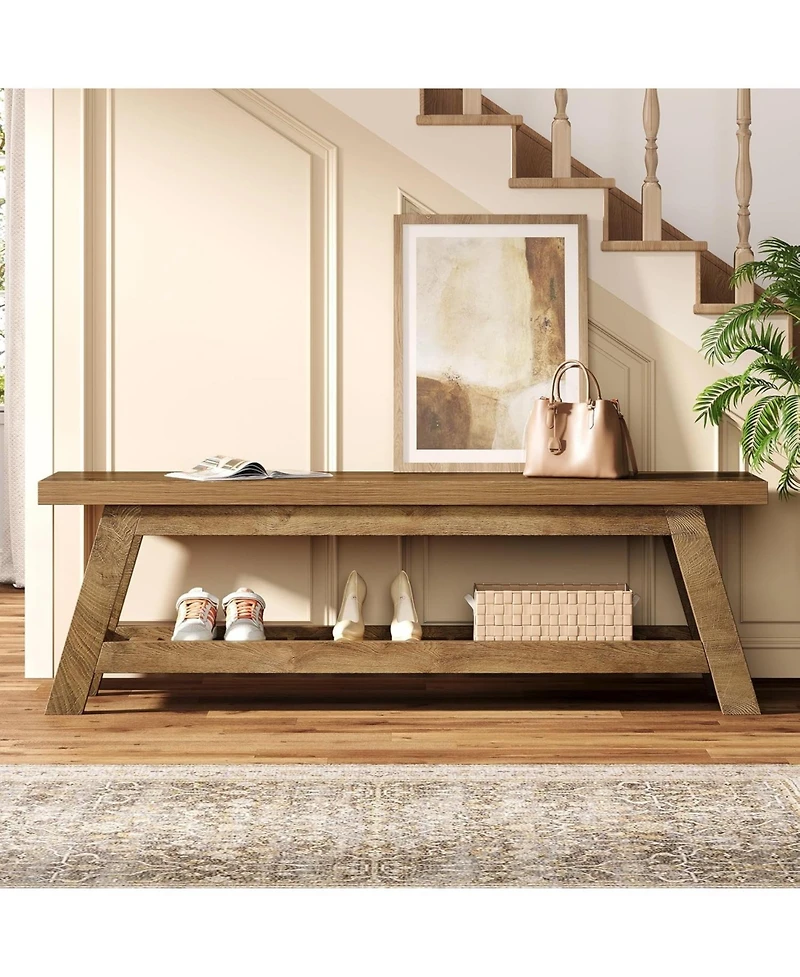 Tribesigns 55" Wood Entryway Bench with Shoe Storage