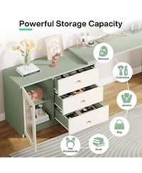 Tribesigns Retractable Makeup Vanity Desk with 3 Drawers & Cabinet, Corner Dressing Table for Bedroom, Walnut & White (No Mirror)