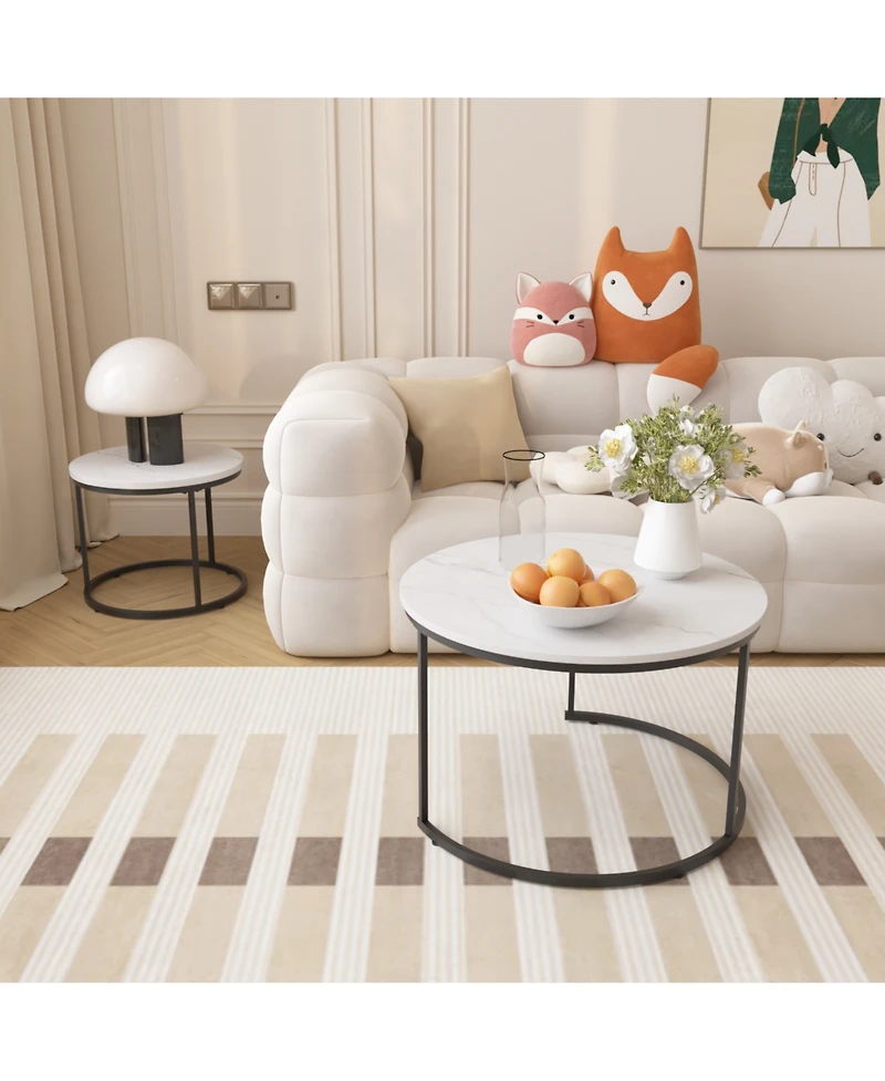 sumyeg Industrial Nesting Coffee Table Set of 2 with Wood Finish and Metal Frame