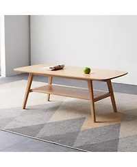 sumyeg Solid Wood Center Table Coffee Table with Natural Wood Finish and Storage Shelf