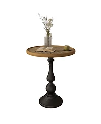 sumyeg Retro French Country Wooden End Table with Round Pedestal Base