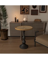 sumyeg Retro French Country Wooden End Table with Round Pedestal Base