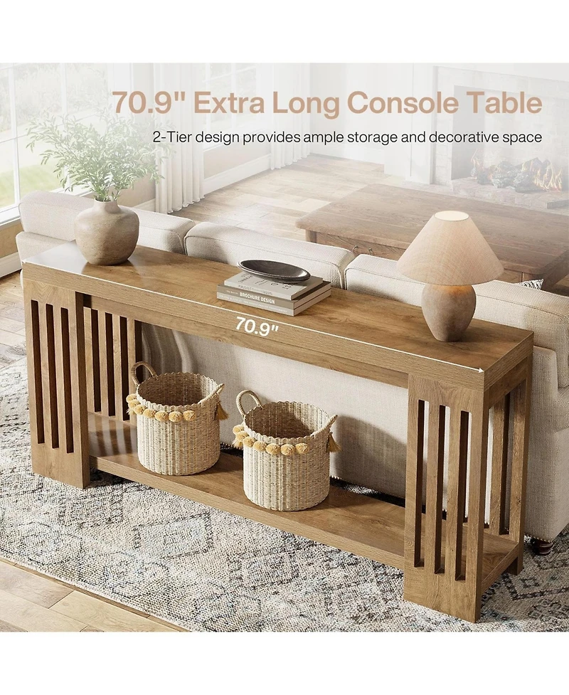 Tribesigns 2-Tier Extra Long Entryway Table, 70.9-Inch Farmhouse Console Table with Vertical Stripe Legs