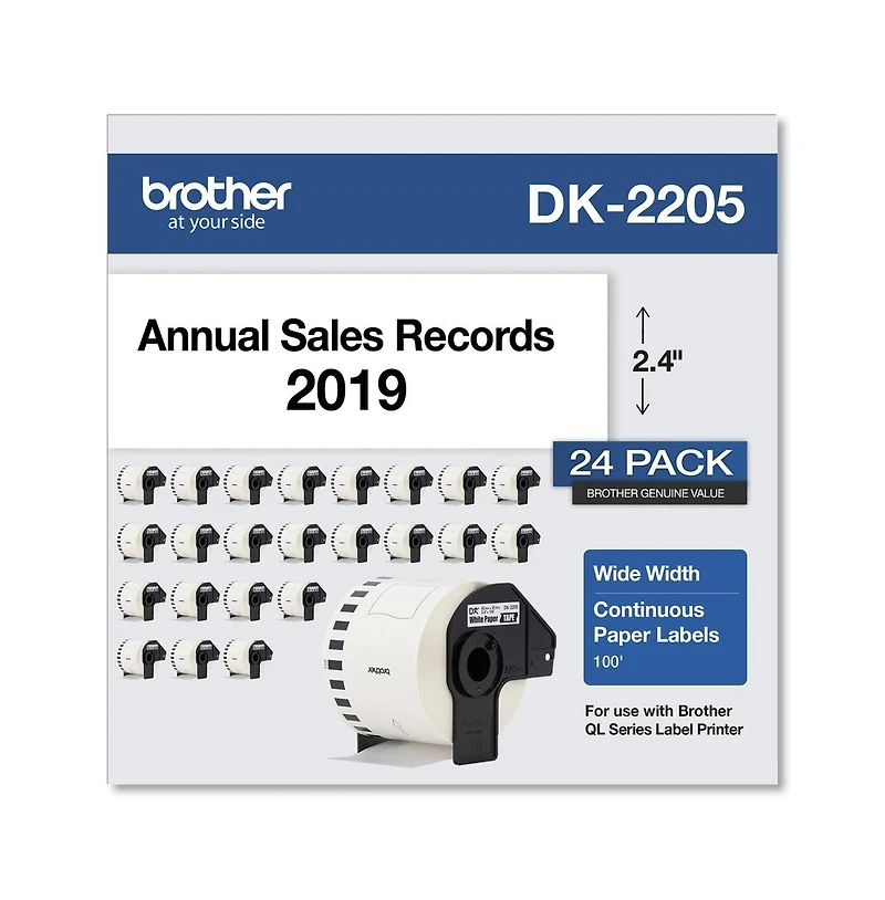 Brother DK220524PK 2.4 in. x 100 ft. Continuous Paper Label Tape -(24/Pack