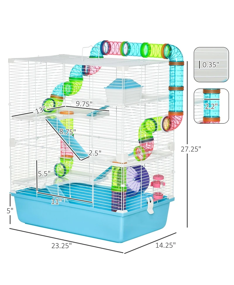 PawHut 23" 5-Tier Hamster Cage with Wheel and Water Bottle,