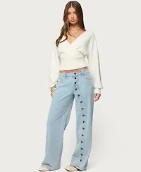 Edikted Women's Adison Button Low Rise Baggy Jeans