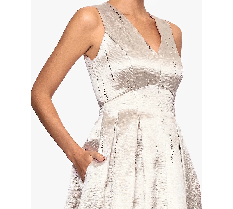 Betsy & Adam Women's Jacquard Pattern V-Neck Long Dress