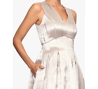 Betsy & Adam Women's Jacquard Pattern V-Neck Long Dress