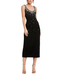 Mac Duggal Women's Beaded Crepe Scoop Neck Sleeveless Midi Dress