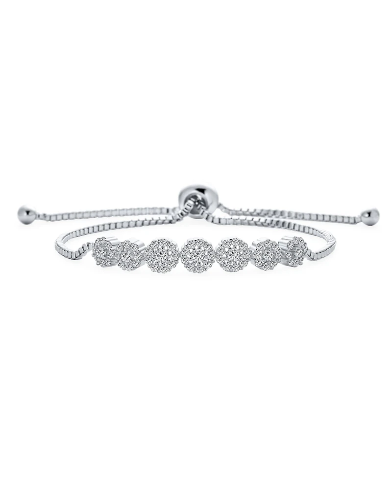 Bling Jewelry Rose Flower Cubic Zirconia Cz Adjustable Bolo Bracelet and Rosette Halo Drop Earrings Lever Back Jewelry Set