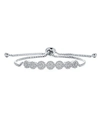 Bling Jewelry Rose Flower Cubic Zirconia Cz Adjustable Bolo Bracelet and Rosette Halo Drop Earrings Lever Back Jewelry Set