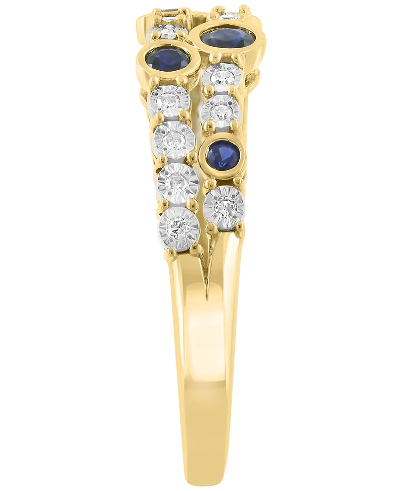 Effy Collection Sapphire (1/4 ct. t.w.) & Diamond (1/10 ct. t.w.) Ring in Gold Over Silver