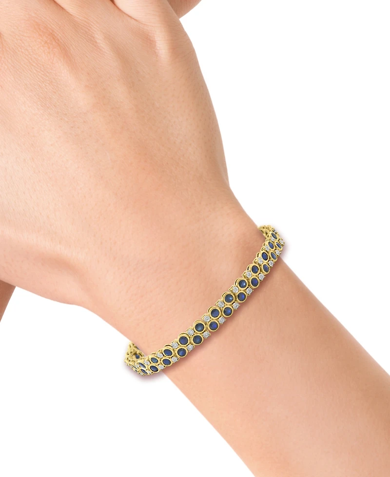 Effy Collection Sapphire (6-1/4 ct. t.w.) & Diamond (1/5 ct. t.w.) Bracelet in Gold Over Silver