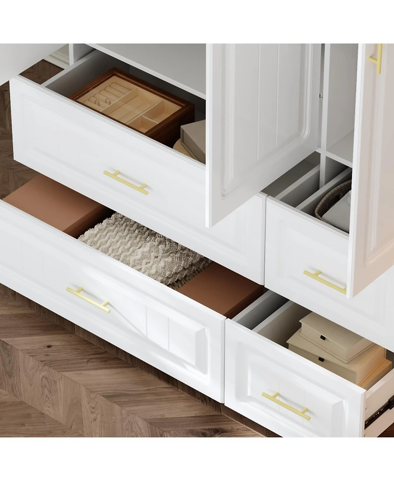 Homsee 3-Door Big Wardrobe Armoires with Hanging Rod, 4-Drawers, Storage Shelves