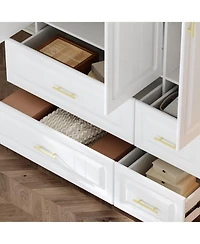 Homsee 3-Door Big Wardrobe Armoires with Hanging Rod, 4-Drawers, Storage Shelves