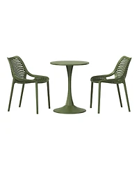 WestinTrends 3-Piece Outdoor Round Metal Dining Table Set And Stackable Resin Patio Side Chairs