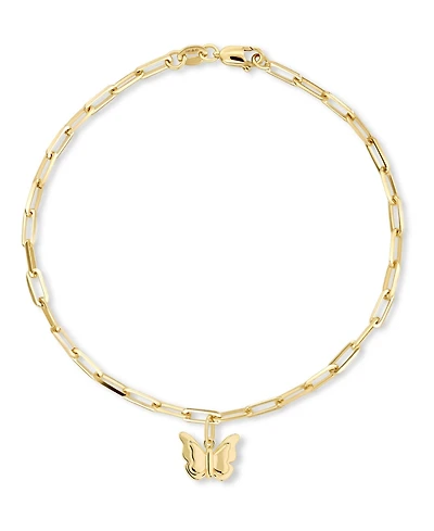 Devata Butterfly Charm with Paperclip Chain Bracelet in 14K Gold, 7 in, approx. 3.0 grams.
