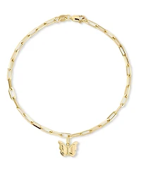 Devata Butterfly Charm with Paperclip Chain Bracelet in 14K Gold, 7 in, approx. 3.0 grams.
