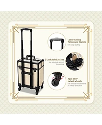Byootique Rolling Makeup Train Case on Wheels Cosmetic Trolley Art Deco Pastel