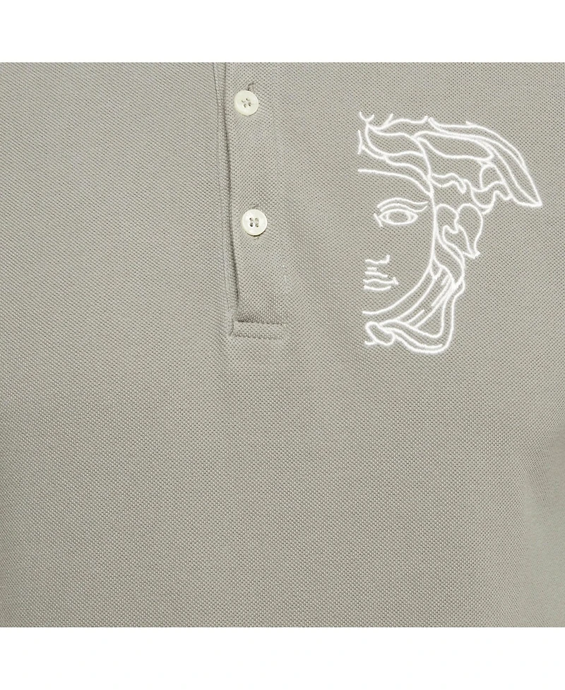 Pre-Owned Versace Men's Collection Grey Medusa Embroidered Cotton Polo T-Shirt