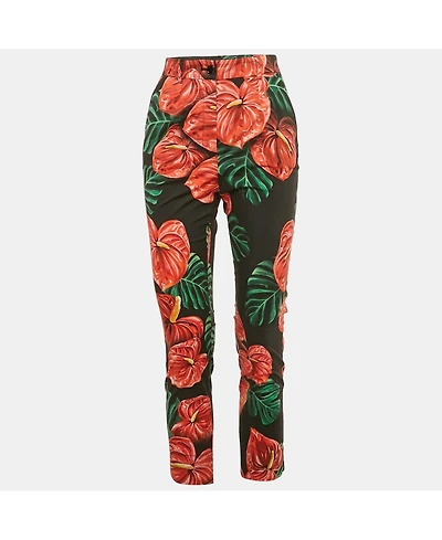 Pre-Owned Dolce & Gabbana Women's Anthurium Print Cotton Trousers
