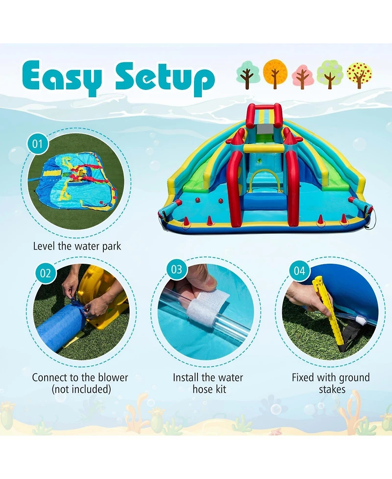 Hongge Inflatable Water Slide Park With Dual Slides Bounce House And Obstacle Course