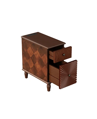 sumyeg Modern Slim Side Table with 2 Drawers Narrow Nightstand