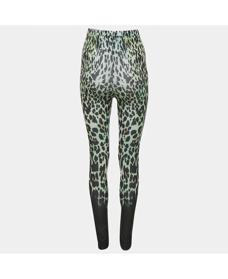 Pre-Owned Roberto Cavalli Women's Green Animal Print Jersey Leggings