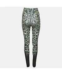Pre-Owned Roberto Cavalli Women's Green Animal Print Jersey Leggings
