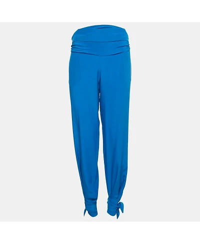 Pre-Owned Roberto Cavalli Women's Blue Silk Tie-Up Trousers