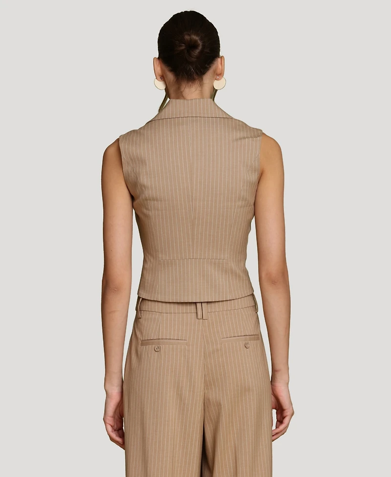 Avec Les Filles Women's Pinstriped Notch Lapel Collar Top