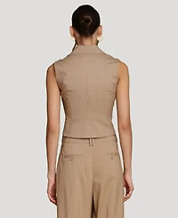 Avec Les Filles Women's Pinstriped Notch Lapel Collar Top