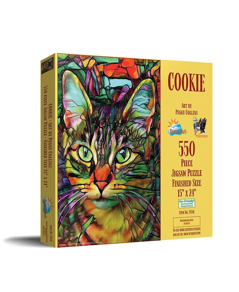 SunsOut Cookie Stained Glass Cat 550 piece Jigsaw Puzzle for Adults