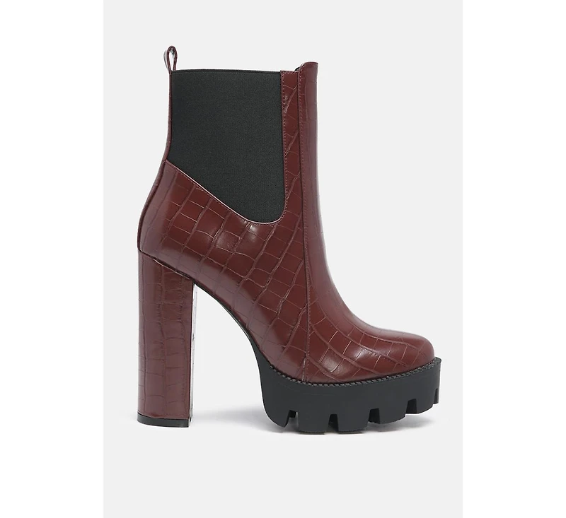London Rag Beatriz Croc Print Block Heel Ankle Boots