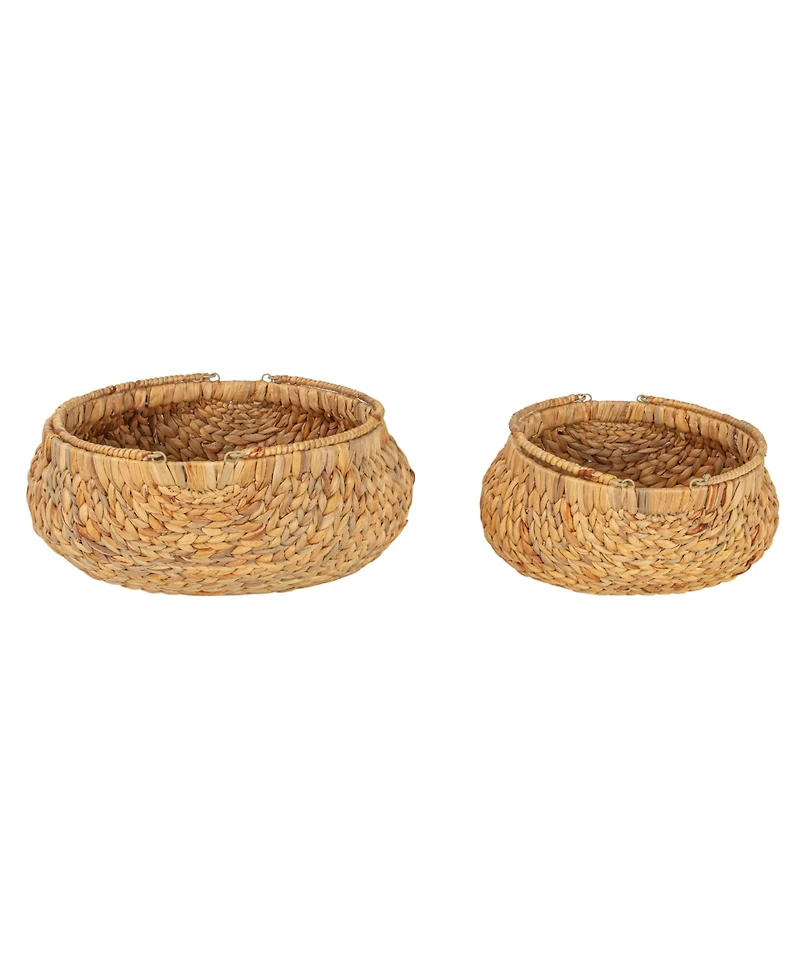 Household Essentials Water Hyacinth Handwoven Flower Basket Set of 2, Tan