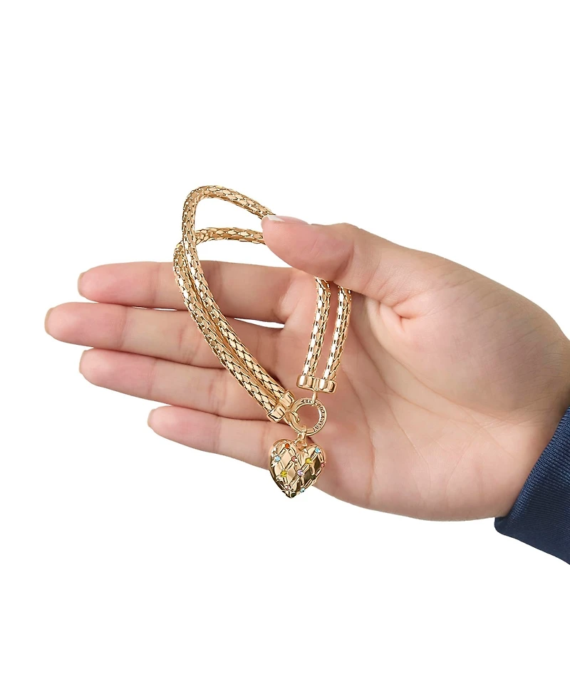 Juicy Couture Double Chain Heart Padlock Bracelet, Gold Tone with Rainbow Crystals