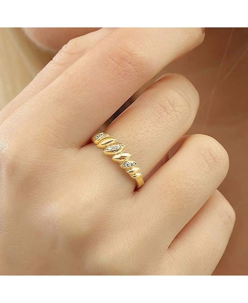 Spero London Lined Stones Marquise Sterling Silver Ring