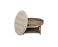 sumyeg Farmhouse Round Ottoman Coffee Table with 2-Tier Storage and Waterproof Linen