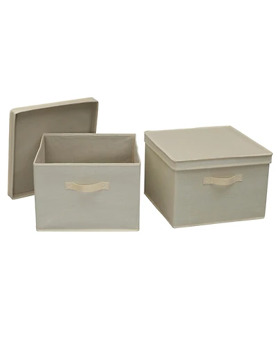 Household Essentials Square Storage Box With Lid, 15"x15"x10", Cream Linen ( 2 Set)