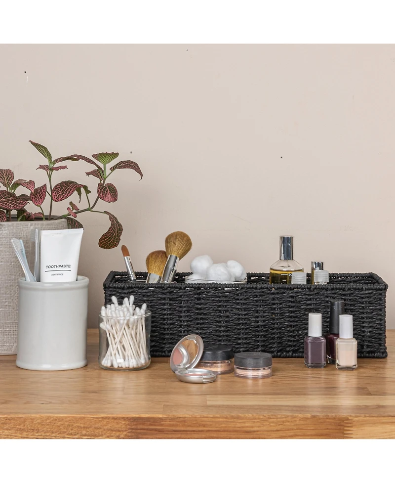 Household Essentials Handwoven Paper Rope Rectangular Storage Basket, Black