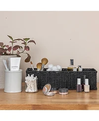 Household Essentials Handwoven Paper Rope Rectangular Storage Basket, Black