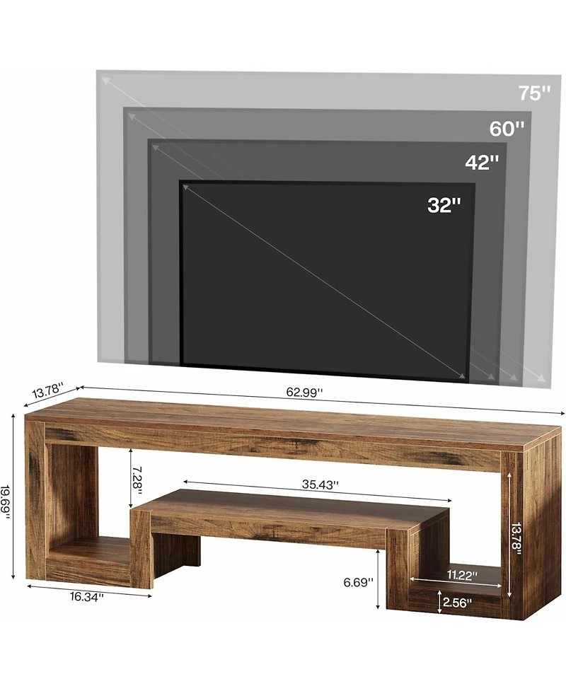 Tribesigns 63-Inch Tv Stand for 55/60/65/75-Inch TVs, Farmhouse Entertainment Center, Rustic Brown