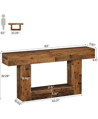 Tribesigns 63" Console Table, Farmhouse 2-Tier Entryway Table with U-Shaped Base, Mix Brown