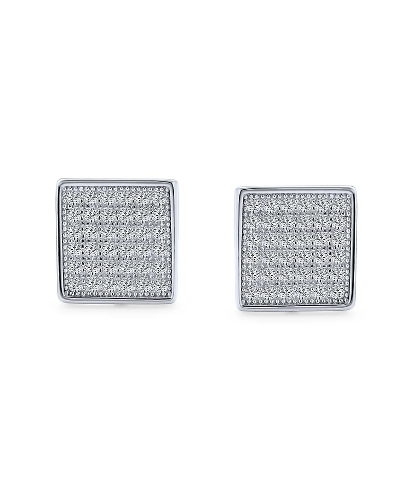 Bling Jewelry Classic Set of 2 Geometric Square Cz Cubic Zirconia Stud Micro Pave Earrings Gold Sterling Silver 8MM