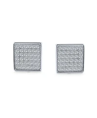 Bling Jewelry Classic Set of 2 Geometric Square Cz Cubic Zirconia Stud Micro Pave Earrings Gold Sterling Silver 8MM