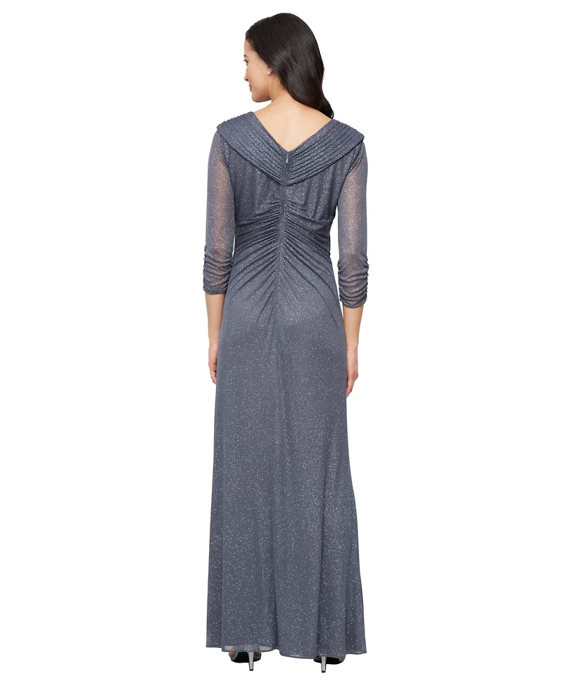 Alex Evenings Women's Glitter Mesh Long V-Neck Gown