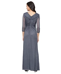 Alex Evenings Women's Glitter Mesh Long V-Neck Gown