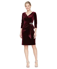 Alex Evenings Women's Velvet 3/4-Sleeve Sheath Dress