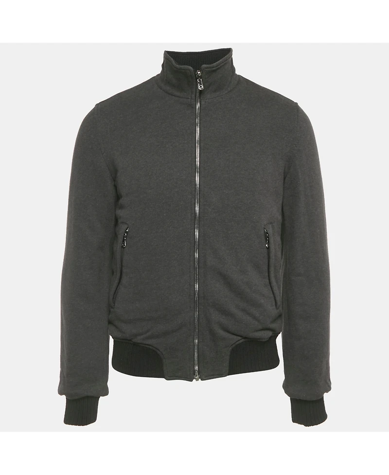 Pre-Owned Dolce & Gabbana Men's Black Printed Synthetic & Cotton Knit Bomber Jacket